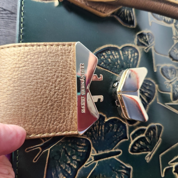 Mario Hernadez Green and Gold Floral Tote Bag with Gold Handles - Picture 7 of 16